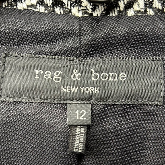 RAG & BONE Ames Linton Blazer Jacket Black White Herringbone Tweed Size 12 EUC - Picture 5 of 16